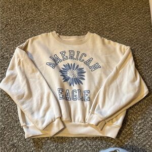 American Eagle Tan Sweatshirt with Navy Graphic (Like New)